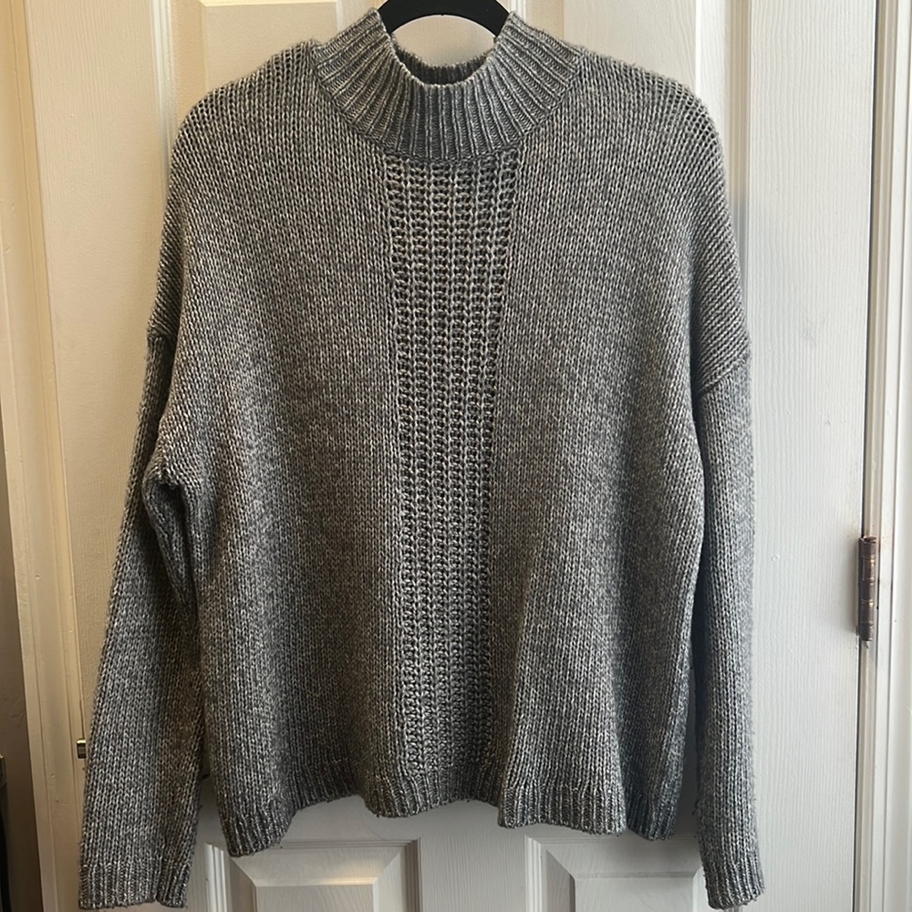 Halogen [SIZE L] Grey Knit Mock-Neck Sweater
